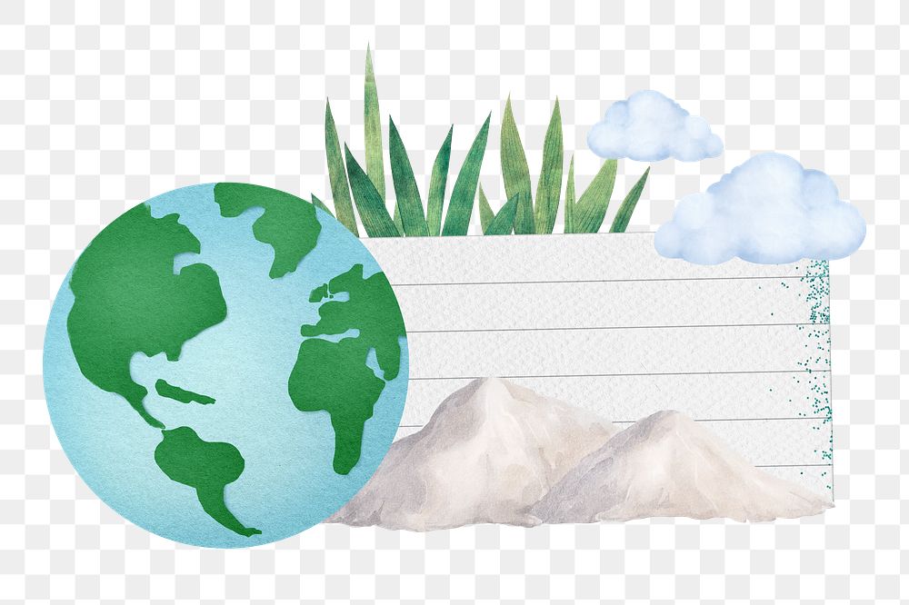 Green planet png sticker note paper, environment on transparent background