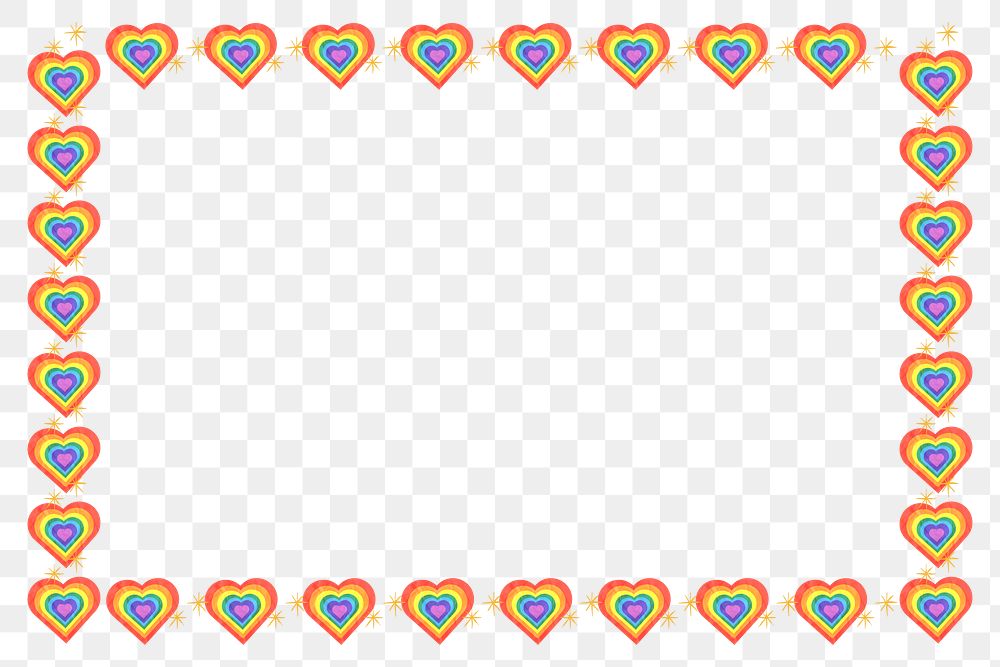 Rainbow hearts png frame, transparent background