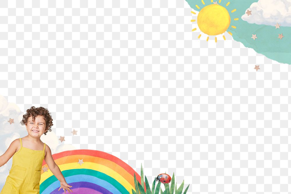 Childhood border png rainbow, transparent background
