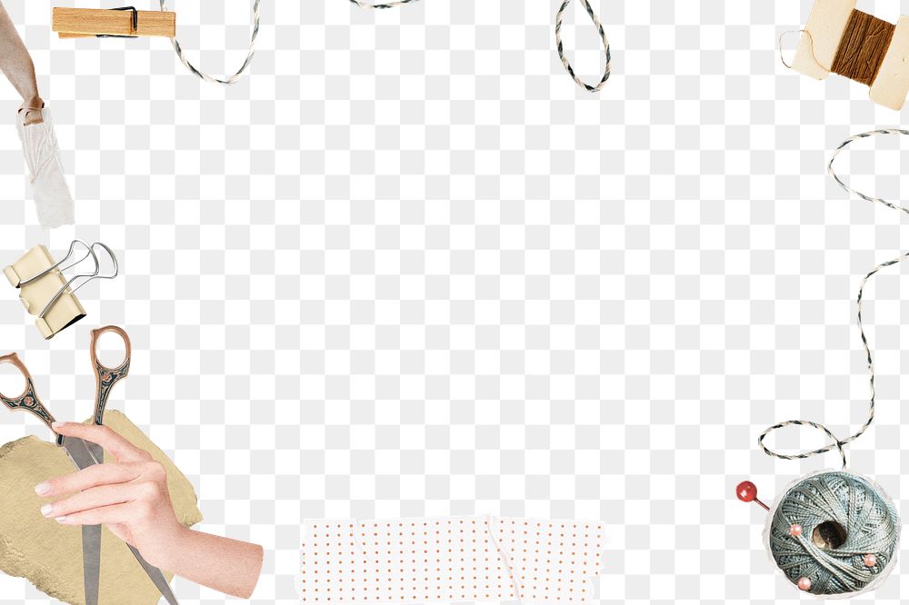 Knitting hobby png border frame, transparent background