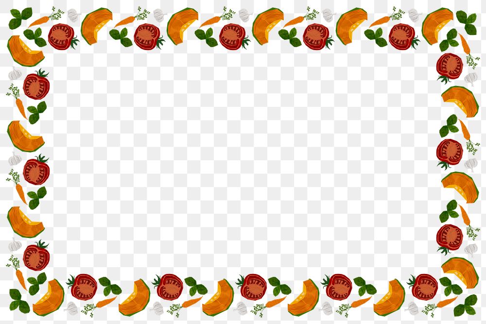 Cute vegetables png patterned frame, transparent background