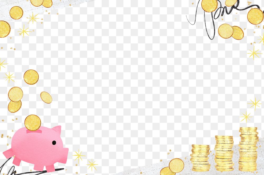Piggy bank money png border, transparent background