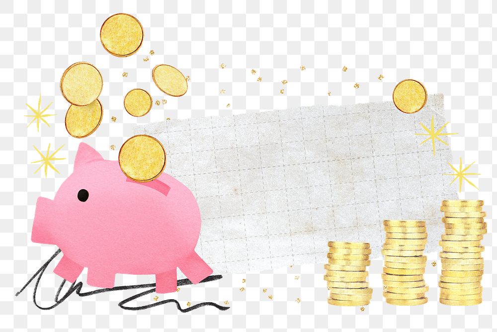 Piggy bank note paper png sticker, transparent background