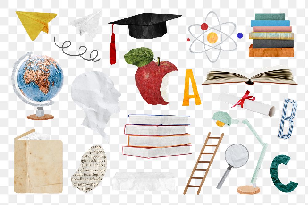 Aesthetic education png sticker set, transparent background