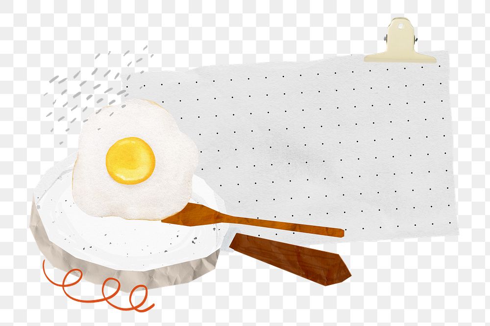 Fried egg pan png sticker, note paper on transparent background