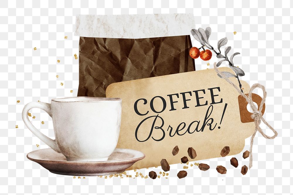 Coffee break png word sticker, aesthetic collage, transparent background
