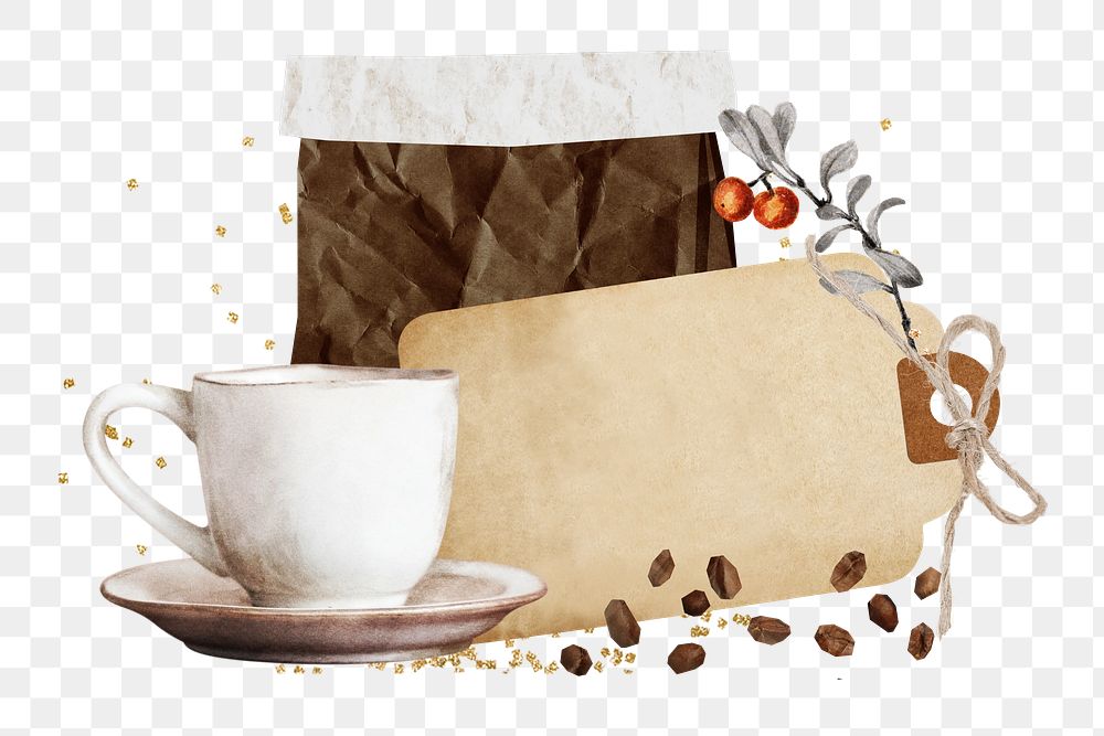 Aesthetic holiday coffee png sticker, transparent background