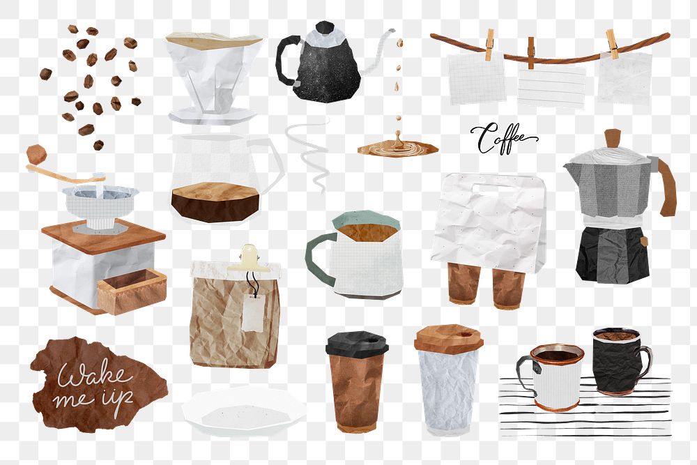 Coffee aesthetic png sticker set, transparent background