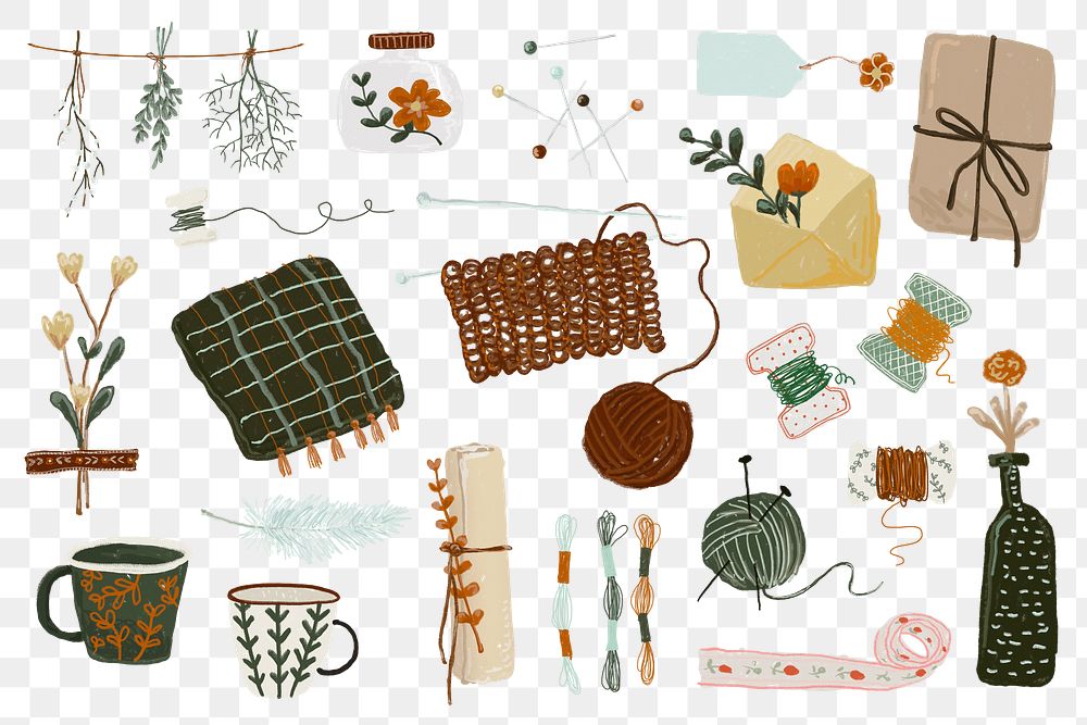 Arts and crafts png hobby sticker set, transparent background
