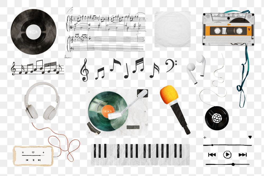 Aesthetic music png sticker set, transparent background