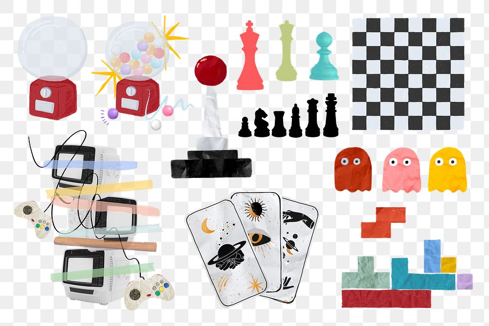 Retro games png sticker, transparent background set