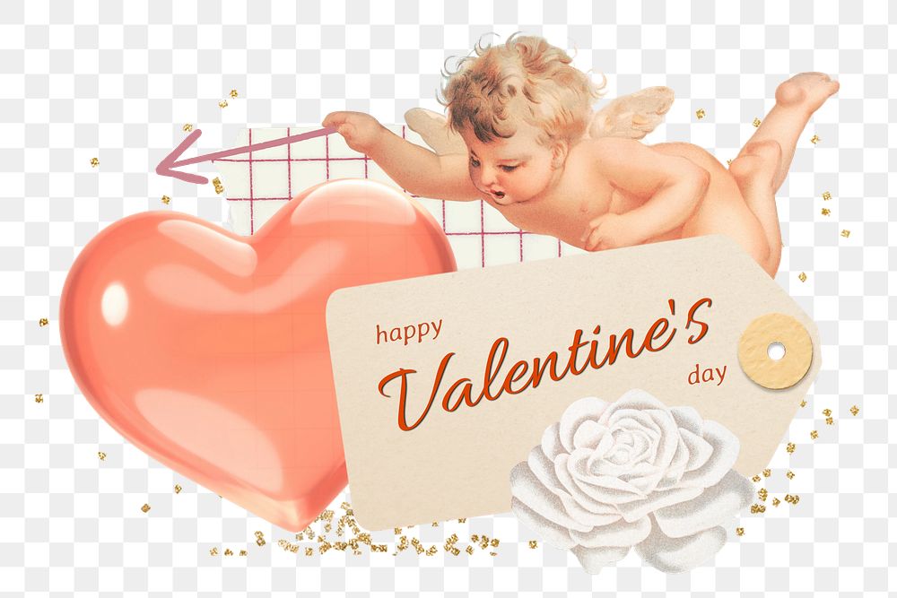 Happy Valentine's Day png greeting sticker, cupid collage, transparent background