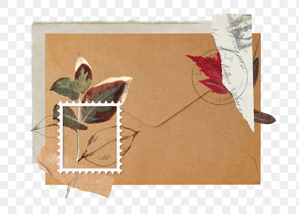 Foliage envelope png sticker, transparent background