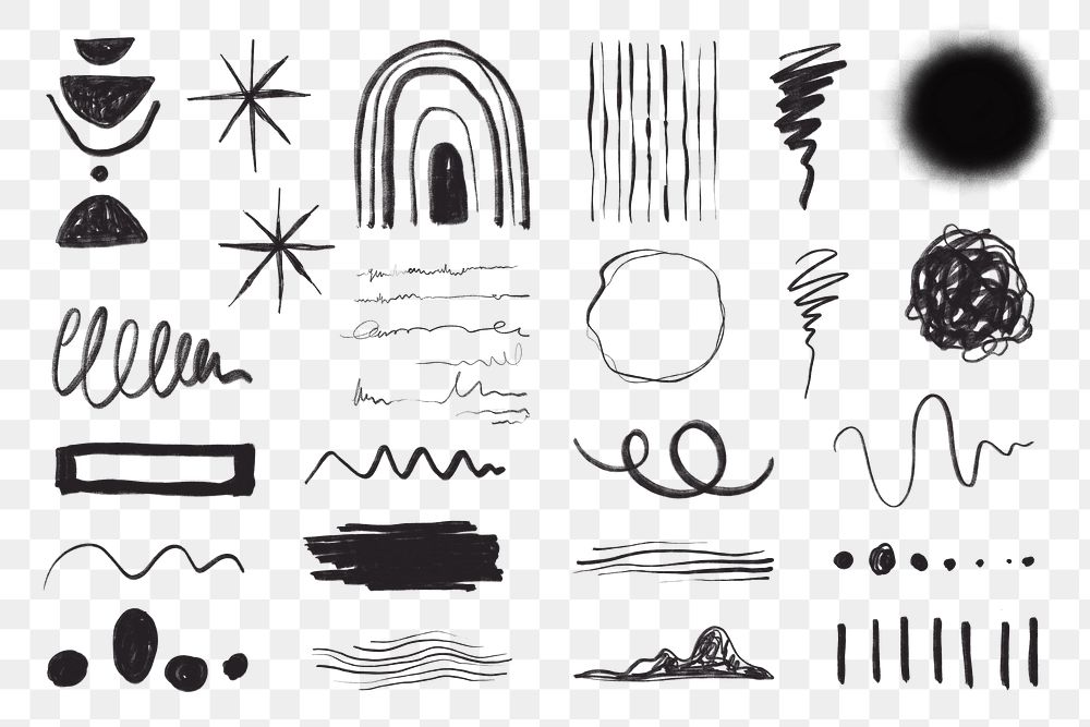 Abstract scribble lines png sticker set, transparent background