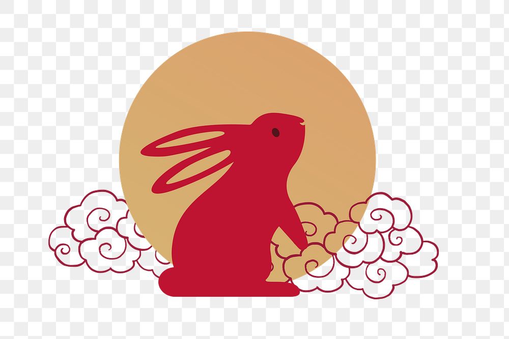 Year of Rabbit png sticker, Chinese zodiac animal in oriental style, transparent background