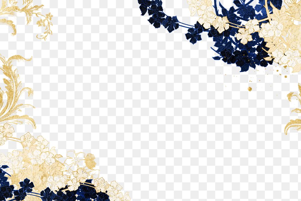 Floral border png gold art nouveau frame sticker, transparent background, remixed by rawpixel