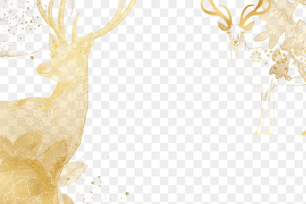Gold stag frame png animal border sticker, transparent background, remixed by rawpixel