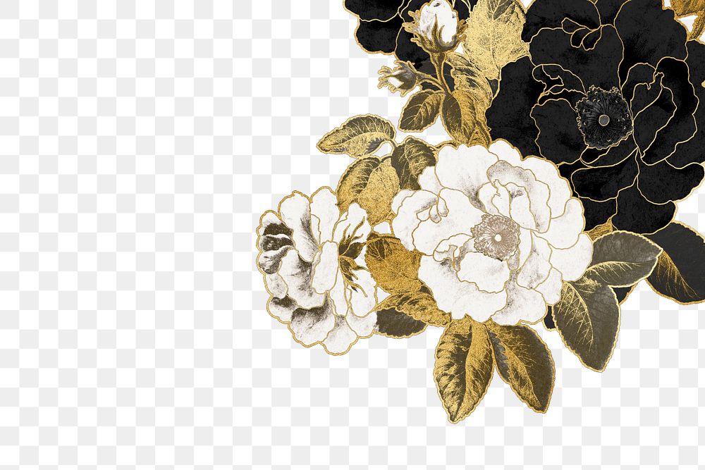 Black roses border png art nouveau sticker, transparent background, remixed by rawpixel