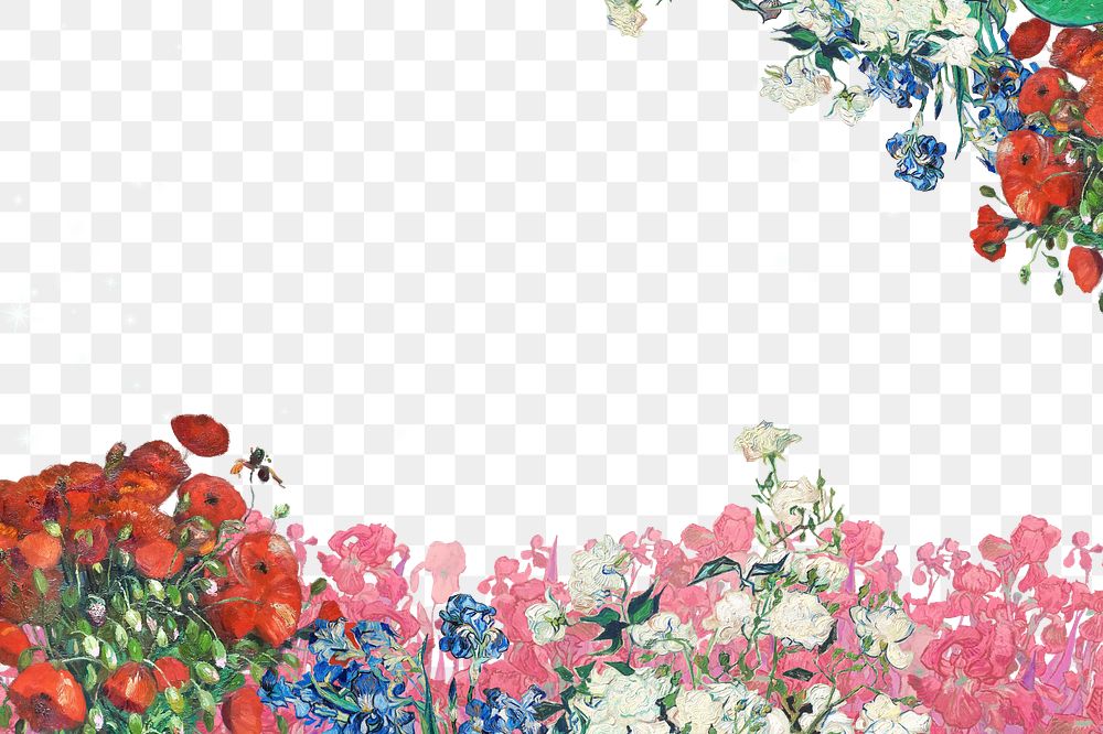 Flower border png Van Gogh's famous painting sticker, transparent background, remixed by rawpixel