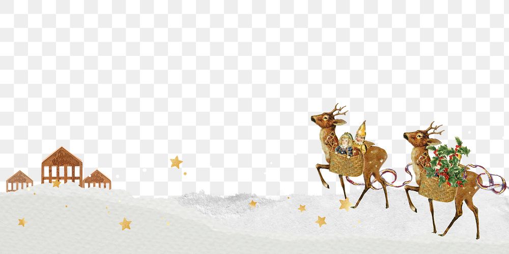 Christmas reindeers png border sticker, transparent background