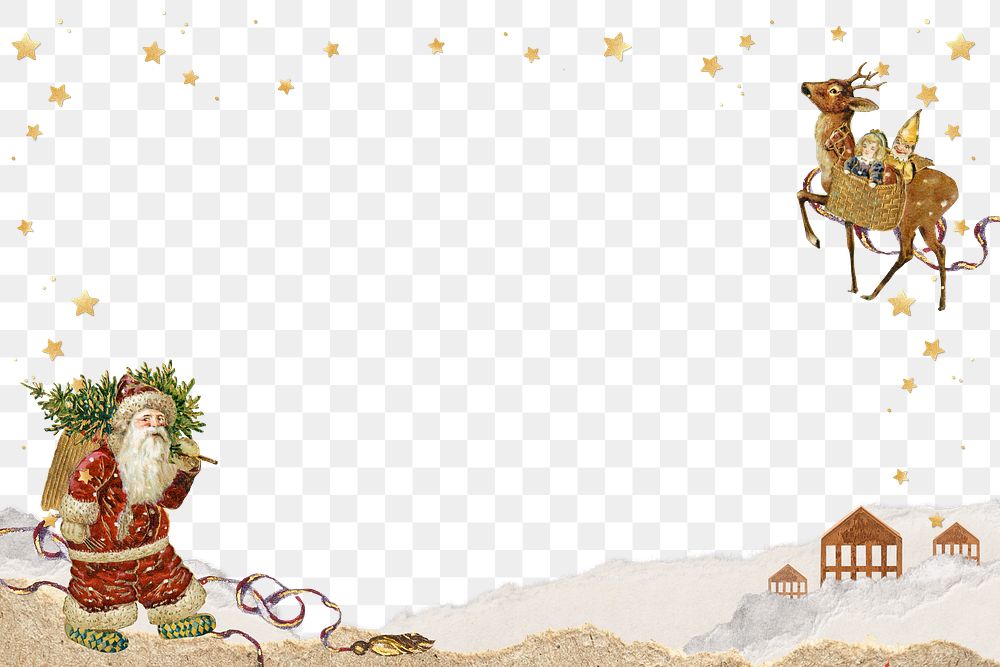 Aesthetic Santa Claus png border, paper collage design, transparent background