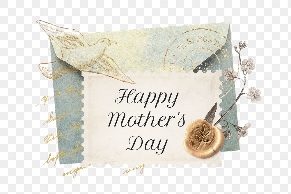 Mother's Day png ephemera postage stamp collage journal sticker, transparent