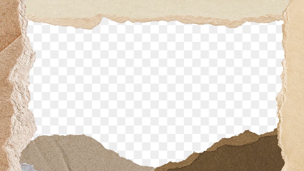 Beige frame png torn paper texture, transparent background