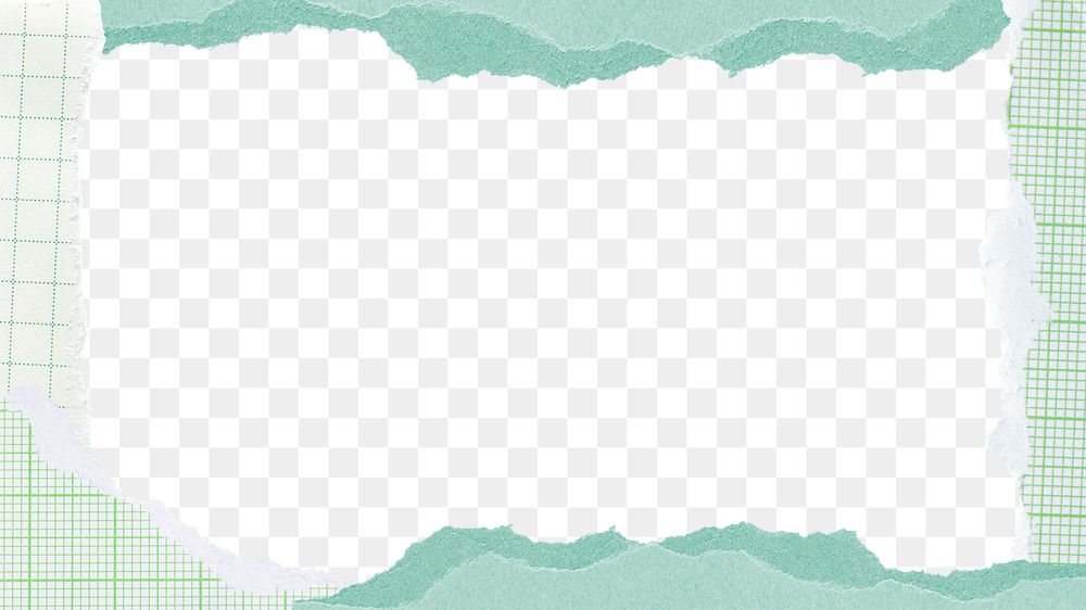 Green frame png torn paper texture, transparent background