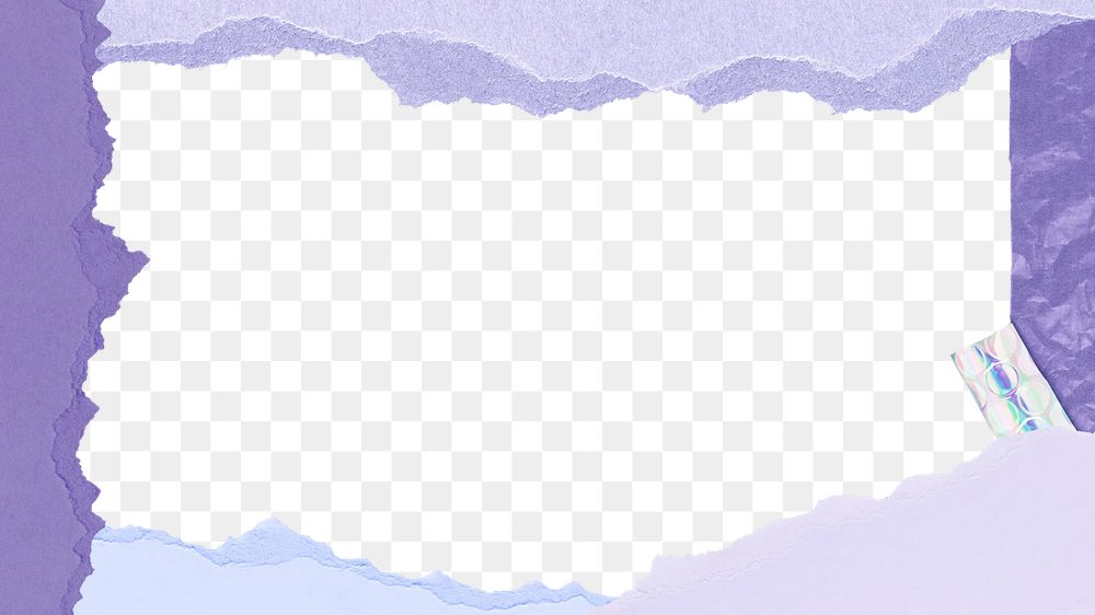 Purple frame png torn paper texture, transparent background