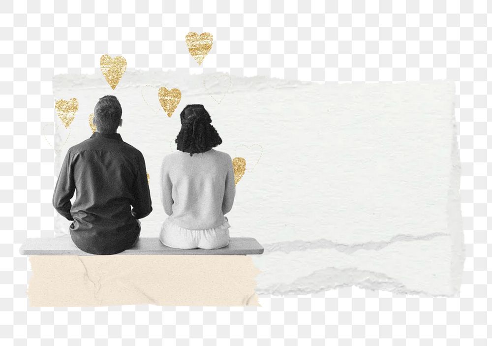 Couple aesthetic png ripped paper, collage art, transparent background