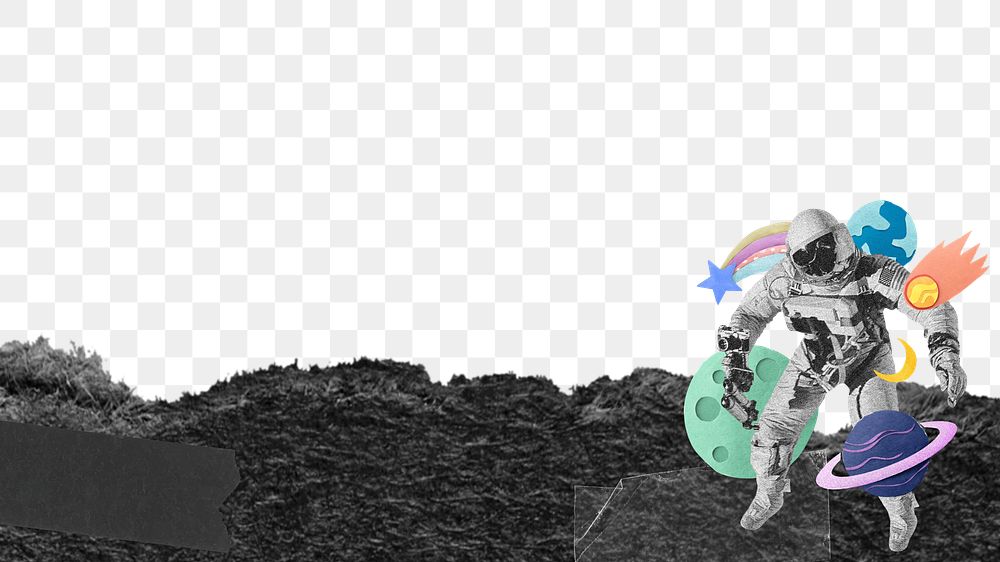 Astronaut aesthetic png border, galaxy collage, transparent background