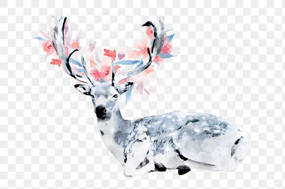 Floral stag deer png sticker, creative collage on transparent background