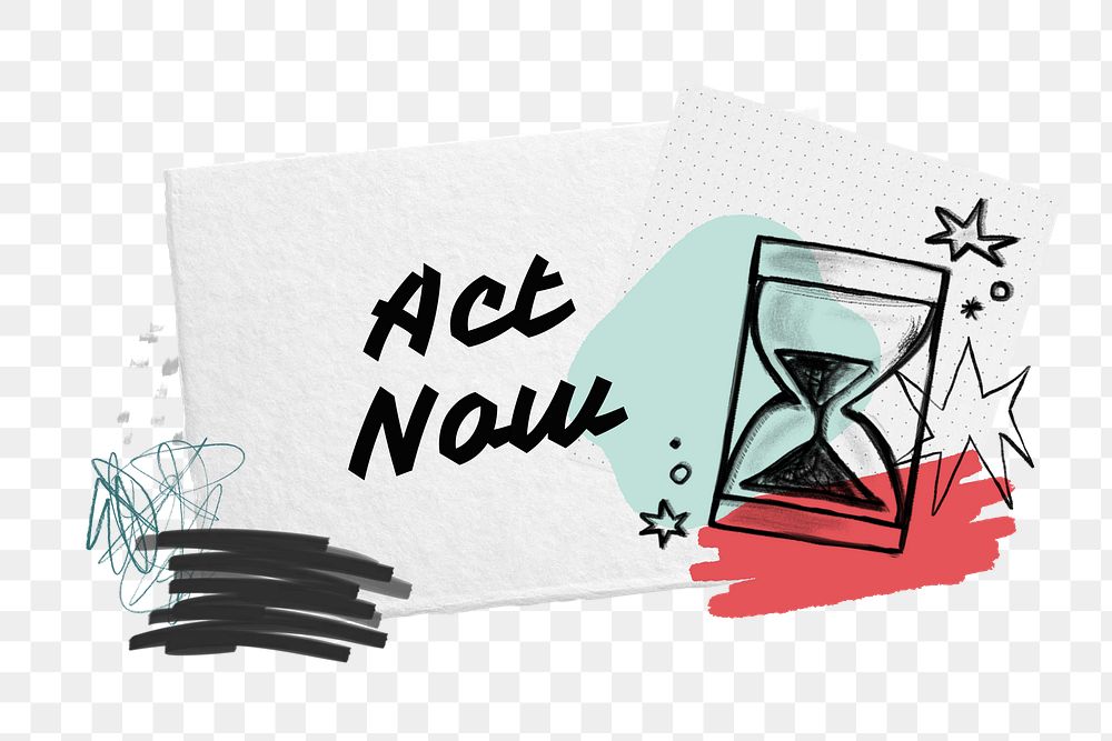 Act now png word, transparent background