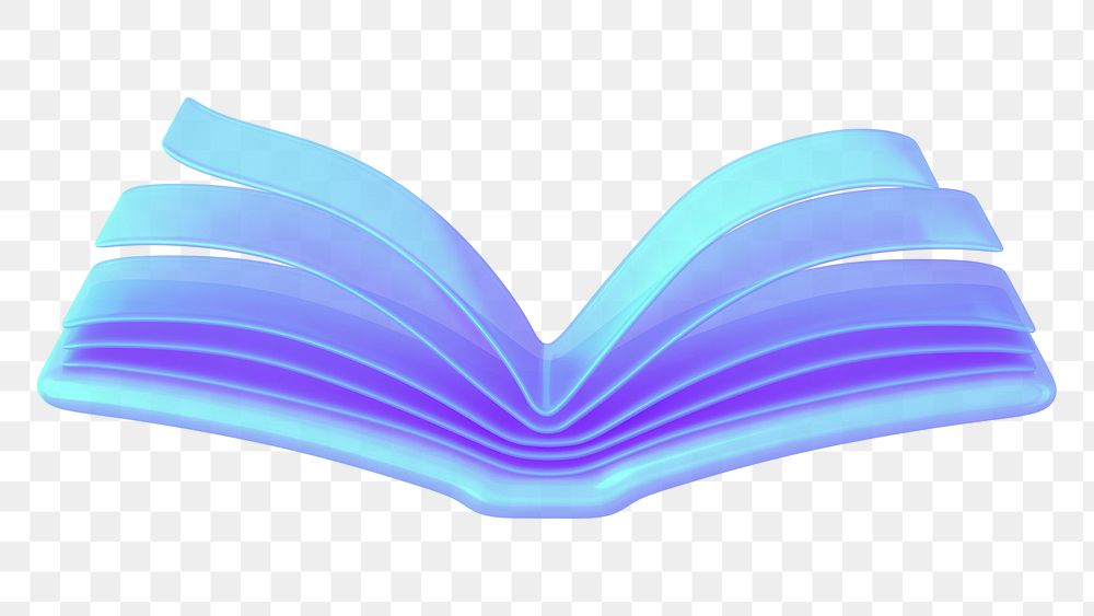 Holographic open book png 3D education element, transparent background