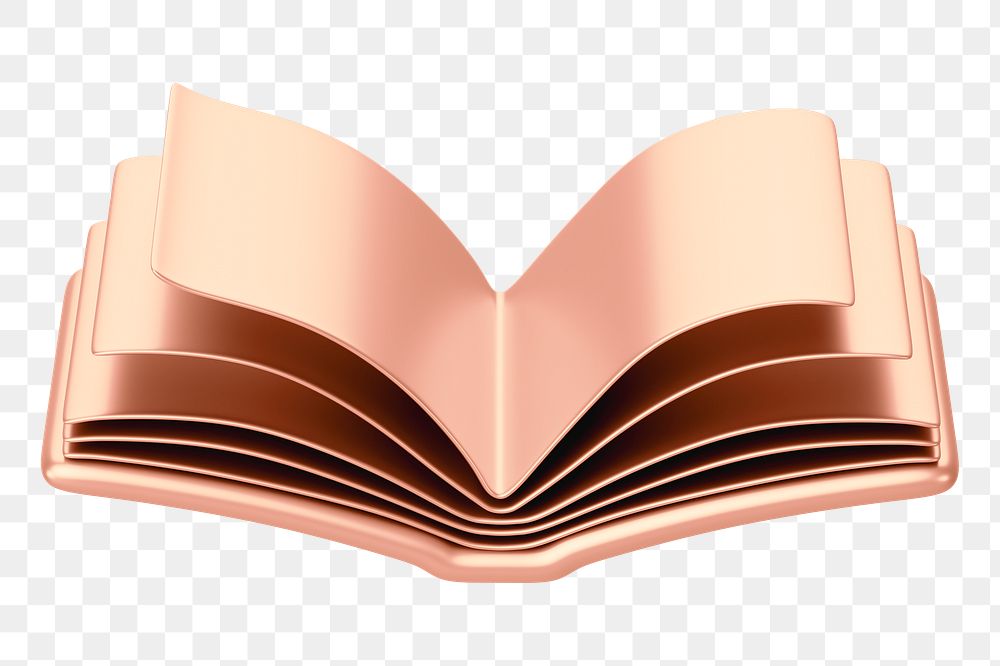Rose gold open book png 3D education element, transparent background