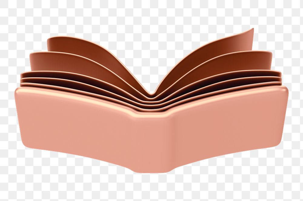 Rose gold open book png 3D education element, transparent background