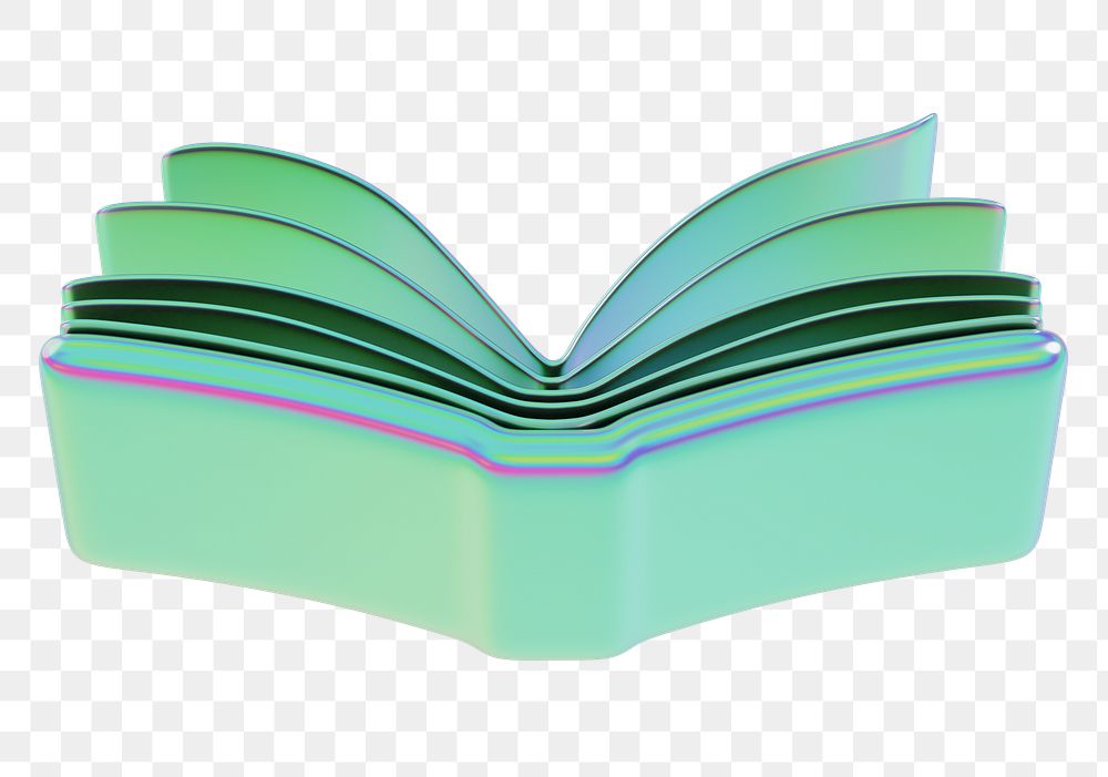 Holographic open book png 3D education element, transparent background