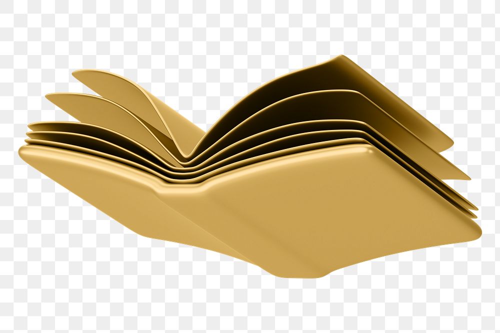 Gold  open book png 3D education element, transparent background