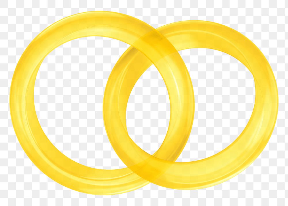 Yellow wedding rings png 3D jewelry element, transparent background