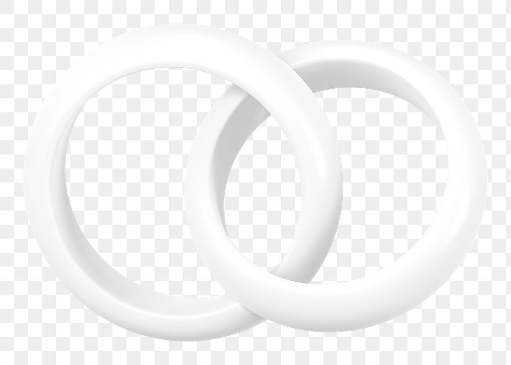 White couple rings png 3D jewelry element, transparent background
