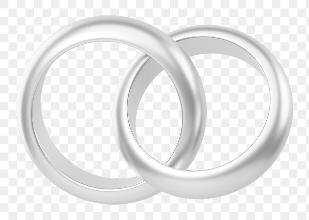 Silver wedding rings png 3D jewelry element, transparent background