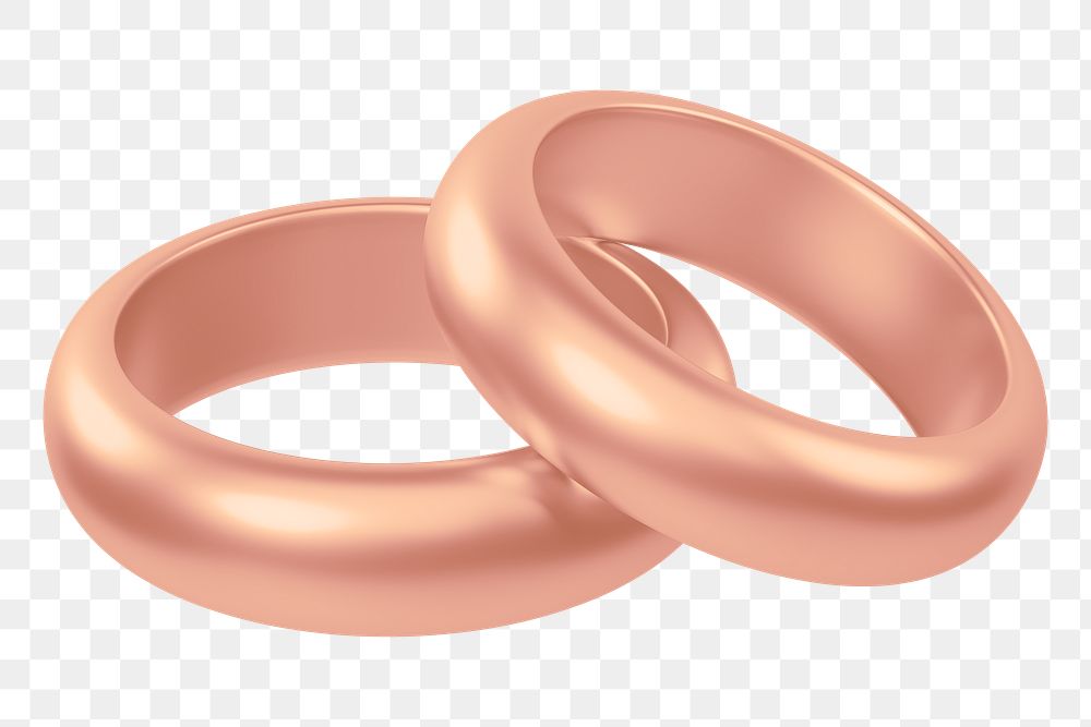 Rose gold couple rings png 3D jewelry element, transparent background