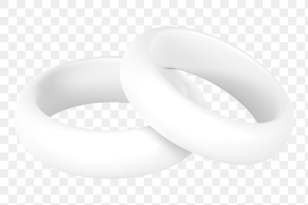 White couple rings png 3D jewelry element, transparent background