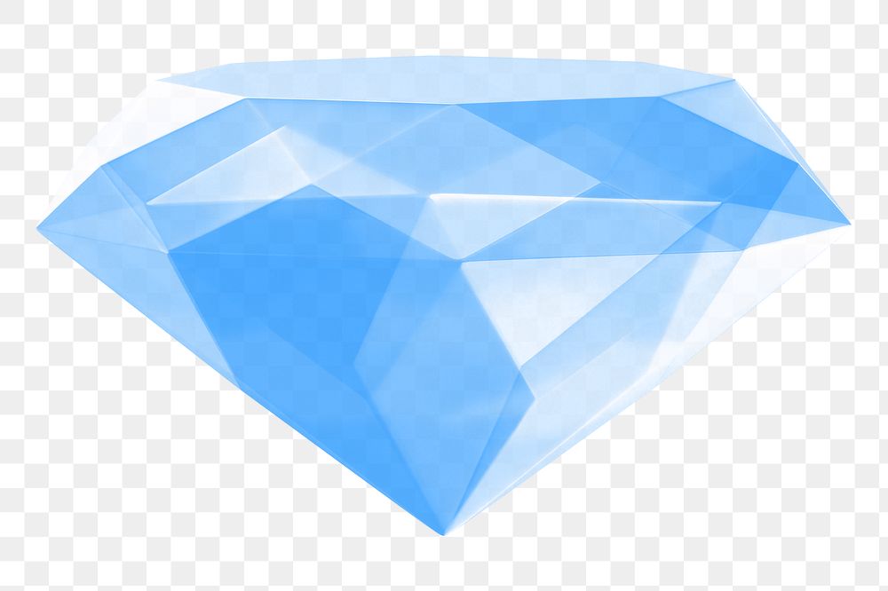 Blue diamond png 3D shape, transparent background