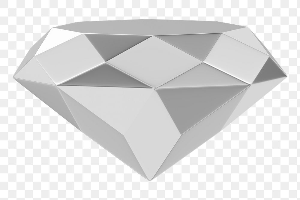 Silver diamond png 3D shape, transparent background