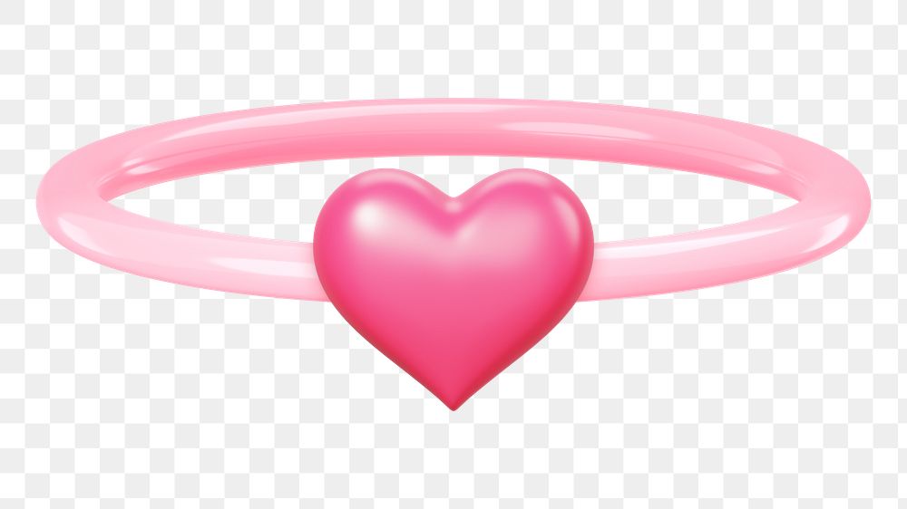 Pink heart ring png 3D element, transparent background