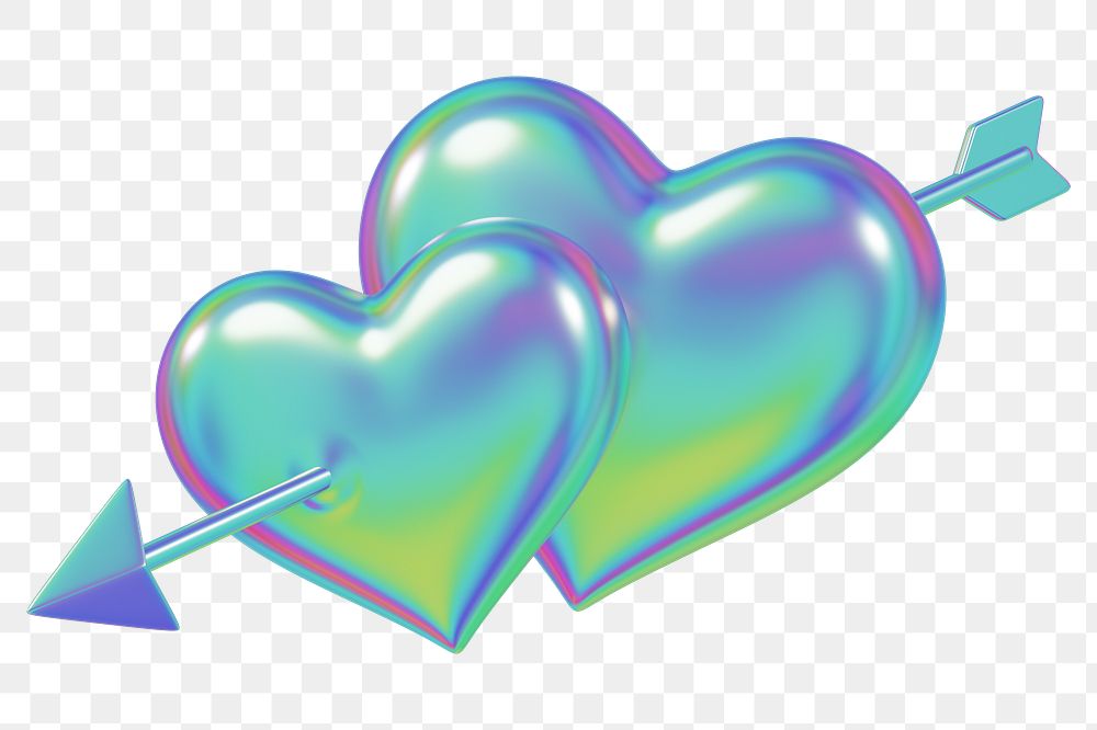 Holographic arrow png through heart, transparent background