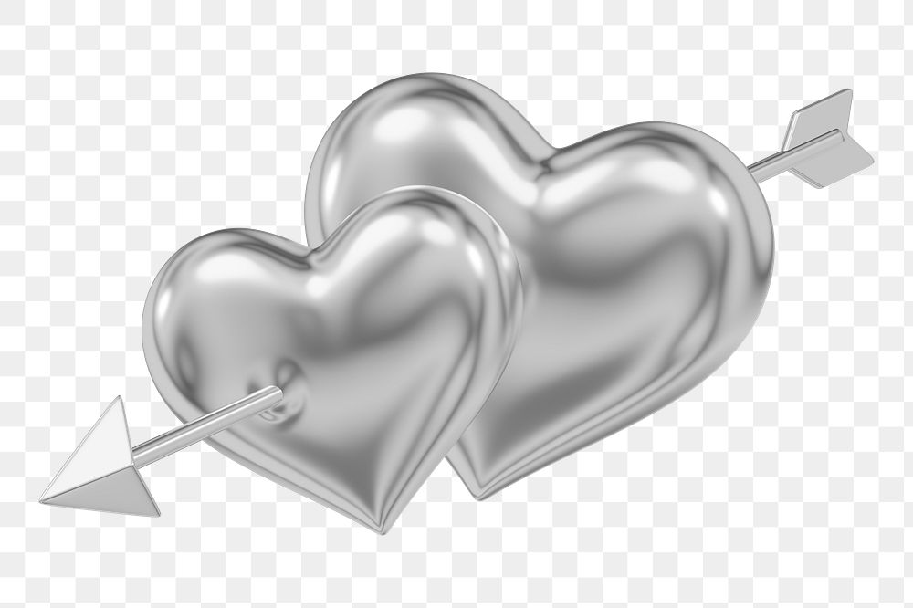 Silver arrow png through heart, transparent background