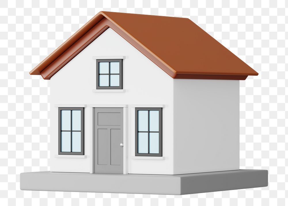 Simple house model png, 3D illustration, transparent background