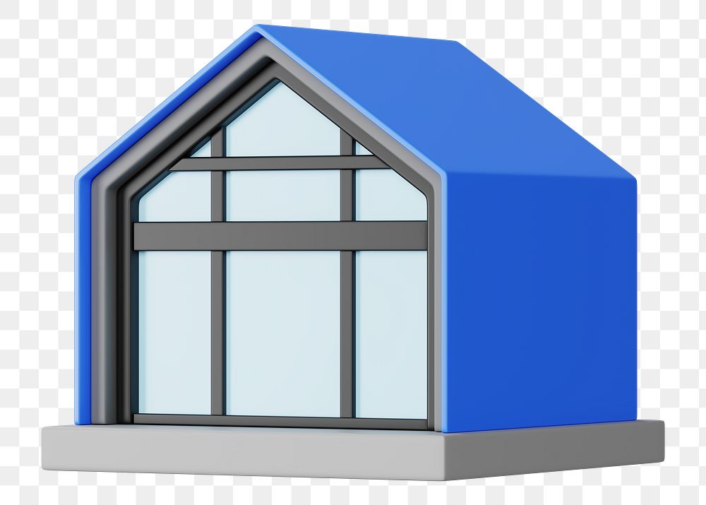 Simple house model png, 3D illustration, transparent background